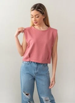 Noobass Μπλούζα Cropped με βάτες - Ροδί