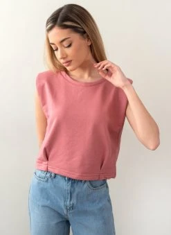 Noobass Μπλούζα Cropped με βάτες - Ροδί -Κατάστημα TheFashionProject amaniko cropped fouteraki me vates 88560 uvt0
