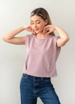 Noobass Μπλούζα Cropped με βάτες - Μωβ ανοιχτό