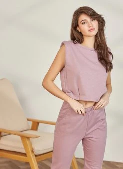 Noobass Μπλούζα Cropped με βάτες - Μωβ ανοιχτό -Κατάστημα TheFashionProject amaniko cropped fouteraki me vates 88563 5plg