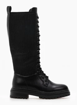 The Fashion Project Μπότες με κορδόνια και ελαστική γάμπα - Μαύρο -Κατάστημα TheFashionProject combat mpotes me elastiki gampa 97574 cbm9