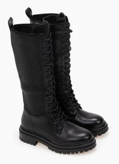 The Fashion Project Μπότες με κορδόνια και ελαστική γάμπα - Μαύρο -Κατάστημα TheFashionProject combat mpotes me elastiki gampa 97574 nkv1