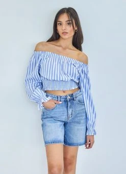 The Fashion Project Crop Top μακρυμάνικο με ρίγες - Γαλάζιο -Κατάστημα TheFashionProject crop top makrumaniko me riges 112181 8ily