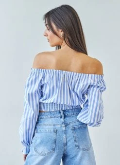 The Fashion Project Crop Top μακρυμάνικο με ρίγες - Γαλάζιο -Κατάστημα TheFashionProject crop top makrumaniko me riges 112181 daf7