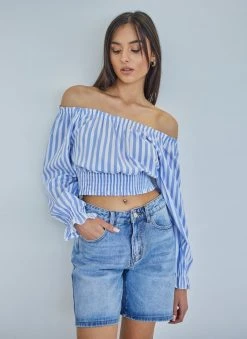 The Fashion Project Crop Top μακρυμάνικο με ρίγες - Γαλάζιο -Κατάστημα TheFashionProject crop top makrumaniko me riges 112181 h360