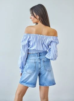 The Fashion Project Crop Top μακρυμάνικο με ρίγες - Γαλάζιο -Κατάστημα TheFashionProject crop top makrumaniko me riges 112181 ilo1