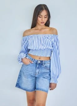 The Fashion Project Crop Top μακρυμάνικο με ρίγες - Γαλάζιο -Κατάστημα TheFashionProject crop top makrumaniko me riges 112181 niun