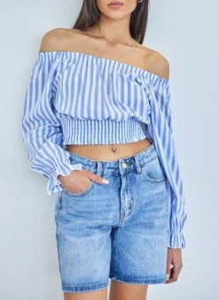 The Fashion Project Crop Top μακρυμάνικο με ρίγες - Γαλάζιο