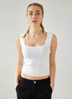 The Fashion Project Πλεκτό τοπ με καρέ λαιμόκοψη - Λευκό -Κατάστημα TheFashionProject crop top me rimp pleksi 111830 1ais