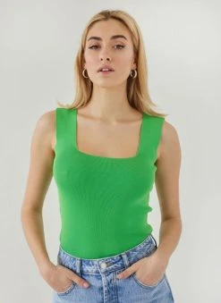 The Fashion Project Πλεκτό τοπ με καρέ λαιμόκοψη - Πράσινο -Κατάστημα TheFashionProject crop top me rimp pleksi 111833 wtnt