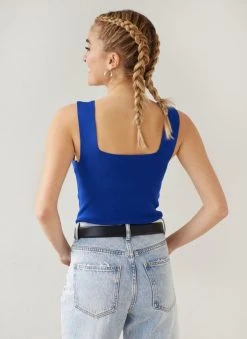 The Fashion Project Πλεκτό τοπ με καρέ λαιμόκοψη - Μπλε -Κατάστημα TheFashionProject crop top me rimp pleksi 111834 e2se