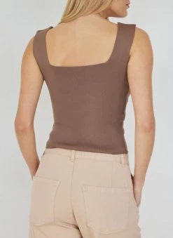 The Fashion Project Πλεκτό τοπ με καρέ λαιμόκοψη - Mocha -Κατάστημα TheFashionProject crop top me rimp pleksi 111835 gulj