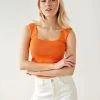 The Fashion Project Πλεκτό τοπ με καρέ λαιμόκοψη - Πορτοκαλί -Κατάστημα TheFashionProject crop top me rimp pleksi 111836 yz4k