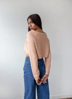 The Fashion Project Φούτερ Cropped με ανοιχτή λαιμόκοψη - Caramel -Κατάστημα TheFashionProject cropped fouter me anoixti laimokopsi 88232 kgt1