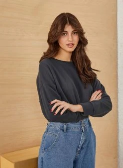 Noobass Φούτερ Cropped φούτερ με κορδονάκι - Ανθρακί -Κατάστημα TheFashionProject cropped fouter me kordonaki 85575 mmw1