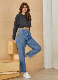 Noobass Φούτερ Cropped φούτερ με κορδονάκι - Ανθρακί -Κατάστημα TheFashionProject cropped fouter me kordonaki 85575 t12k