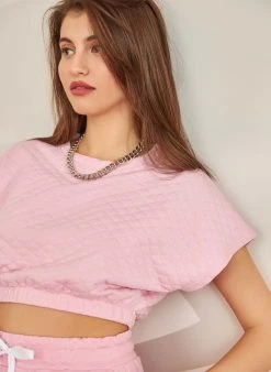 The Fashion Project Cropped κοντομάνικο καπιτονέ φούτερ - Ροζ -Κατάστημα TheFashionProject cropped kontomaniko kapitone fouter 88962 l6ak