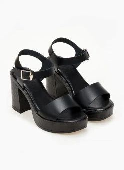 Πέδιλα με φιάπα δερμάτινα Tfp - Μαύρο -Κατάστημα TheFashionProject dermatina pedila tfp me xontro takouni 102870 3gzr