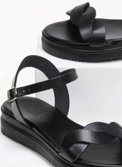 Πέδιλα δερμάτινα Flatform Tfp - Μαύρο -Κατάστημα TheFashionProject estil dermatina flatform pedila 91150 3fk9