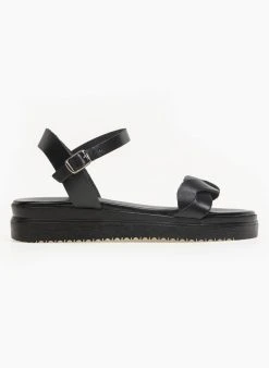 Πέδιλα δερμάτινα Flatform Tfp - Μαύρο -Κατάστημα TheFashionProject estil dermatina flatform pedila 91150 itok