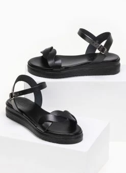 Πέδιλα δερμάτινα Flatform Tfp - Μαύρο -Κατάστημα TheFashionProject estil dermatina flatform pedila 91150 pik9