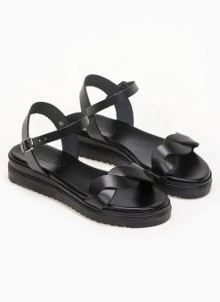 Πέδιλα δερμάτινα Flatform Tfp - Μαύρο -Κατάστημα TheFashionProject estil dermatina flatform pedila 91150 tg2d