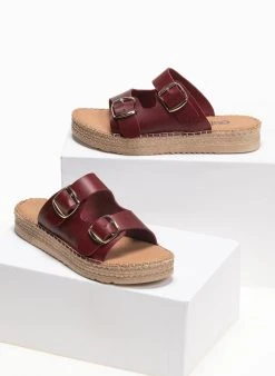 Flatforms δερμάτινα με διπλή φάσα Estil - Μπορντό -Κατάστημα TheFashionProject estil dermatina flatforms me dipli fasa 91177 9dl0