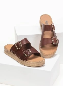 Flatforms δερμάτινα με διπλή φάσα Estil - Καφέ -Κατάστημα TheFashionProject estil dermatina flatforms me dipli fasa 91178 1jhk