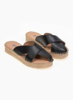 Flatforms δερμάτινα με ιδιαίτερο άνοιγμα Estil - Μαύρο