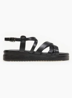 Flatforms δερμάτινα με λεπτά λουράκια Tfp - Μαύρο -Κατάστημα TheFashionProject estil dermatina flatforms me lepta lourakia 91203 nxar