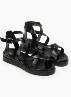 Flatforms δερμάτινα με χιαστί δέσιμο Tfp - Μαύρο -Κατάστημα TheFashionProject estil dermatina flatforms me xiasti desimo 91442 4nnb