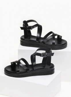 Flatforms δερμάτινα με χιαστί δέσιμο Tfp - Μαύρο -Κατάστημα TheFashionProject estil dermatina flatforms me xiasti desimo 91442 62pz