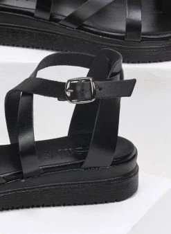 Flatforms δερμάτινα με χιαστί δέσιμο Tfp - Μαύρο -Κατάστημα TheFashionProject estil dermatina flatforms me xiasti desimo 91442 oi3o