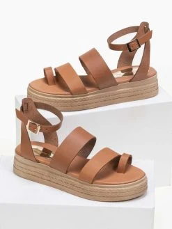 Flatforms με διπλή φάσα Estil - Caramel -Κατάστημα TheFashionProject estil dermatina pedila me dipli fasa 90153 ef6b