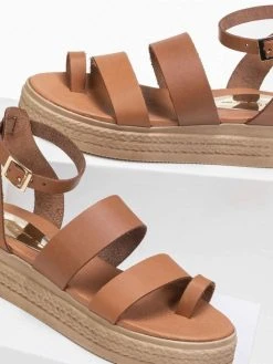Flatforms με διπλή φάσα Estil - Caramel -Κατάστημα TheFashionProject estil dermatina pedila me dipli fasa 90153 xtw2