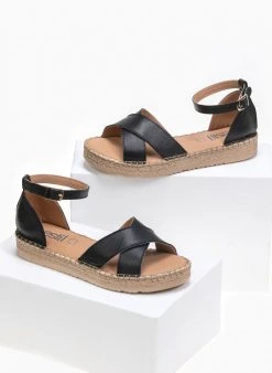 Flatforms δερμάτινα Crossover Estil - Μαύρο