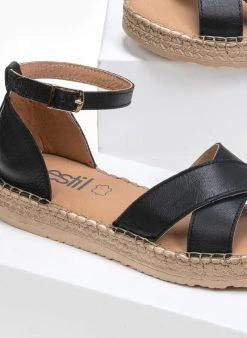 Flatforms δερμάτινα Crossover Estil - Μαύρο -Κατάστημα TheFashionProject estil dermatina sandalia me xiasti fases 89797 jaaa