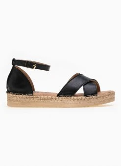 Flatforms δερμάτινα Crossover Estil - Μαύρο -Κατάστημα TheFashionProject estil dermatina sandalia me xiasti fases 89797 wgjk