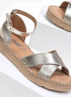 Flatforms δερμάτινα Crossover Estil - Χρυσό -Κατάστημα TheFashionProject estil dermatina sandalia me xiasti fases 89800 zlct