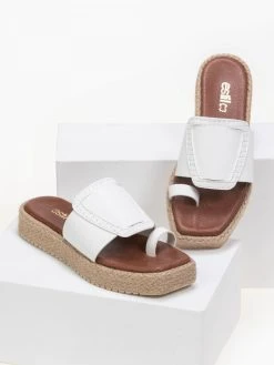 Flatforms δερμάτινα καρέ Estil - Λευκό -Κατάστημα TheFashionProject estil kare dermatina flatforms 90115 5h3k