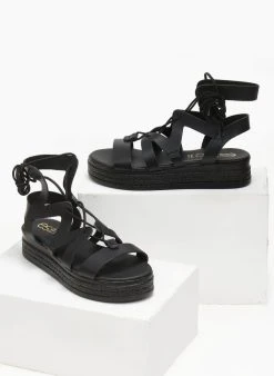Flatforms δερμάτινα με δέσιμο Estil - Μαύρο -Κατάστημα TheFashionProject flatforms dermatina me desimo estil 110775 0jtx