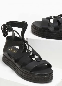 Flatforms δερμάτινα με δέσιμο Estil - Μαύρο -Κατάστημα TheFashionProject flatforms dermatina me desimo estil 110775 9yoj