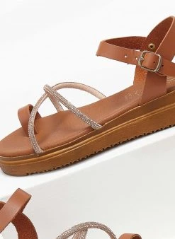 Flatforms δερμάτινα με στρας Estil - Κάμελ -Κατάστημα TheFashionProject flatforms dermatina me stras estil 110786 hpn7