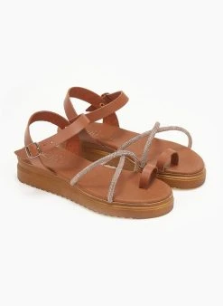 Flatforms δερμάτινα με στρας Estil - Κάμελ -Κατάστημα TheFashionProject flatforms dermatina me stras estil 110786 idr7