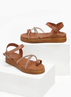 Flatforms δερμάτινα με στρας Estil - Κάμελ -Κατάστημα TheFashionProject flatforms dermatina me stras estil 110786 xwid