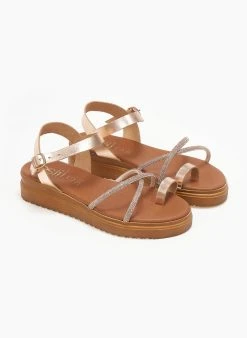 Flatforms δερμάτινα με στρας Estil - Χαλκός -Κατάστημα TheFashionProject flatforms dermatina me stras estil 110787 30o1