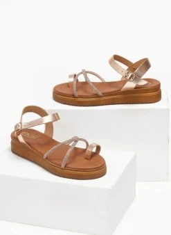Flatforms δερμάτινα με στρας Estil - Χαλκός -Κατάστημα TheFashionProject flatforms dermatina me stras estil 110787 56f2