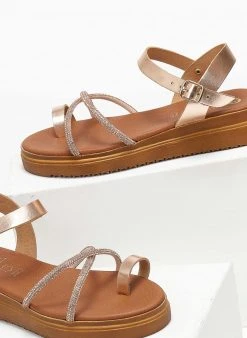 Flatforms δερμάτινα με στρας Estil - Χαλκός -Κατάστημα TheFashionProject flatforms dermatina me stras estil 110787 o2d5