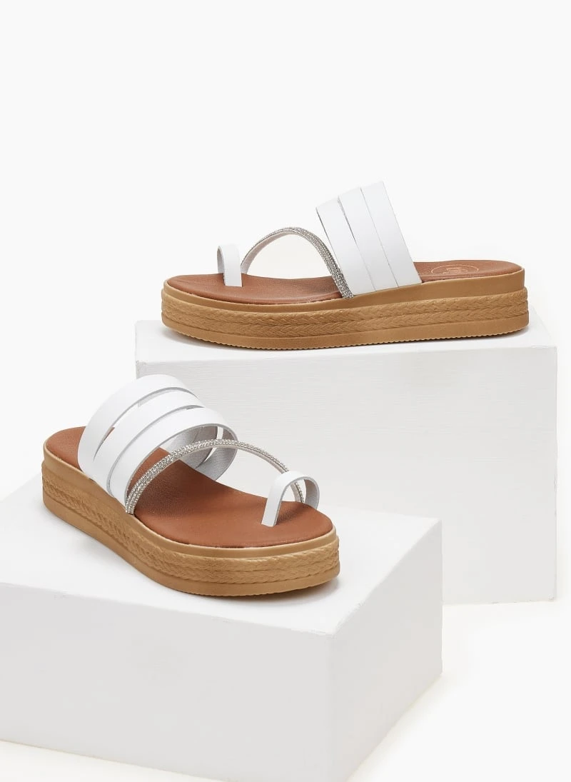 Flatforms δερμάτινα με λοξό στρας λουράκι Tfp - Λευκό 6 Flatforms δερμάτινα με λοξό στρας λουράκι Tfp - Λευκό - Image 4