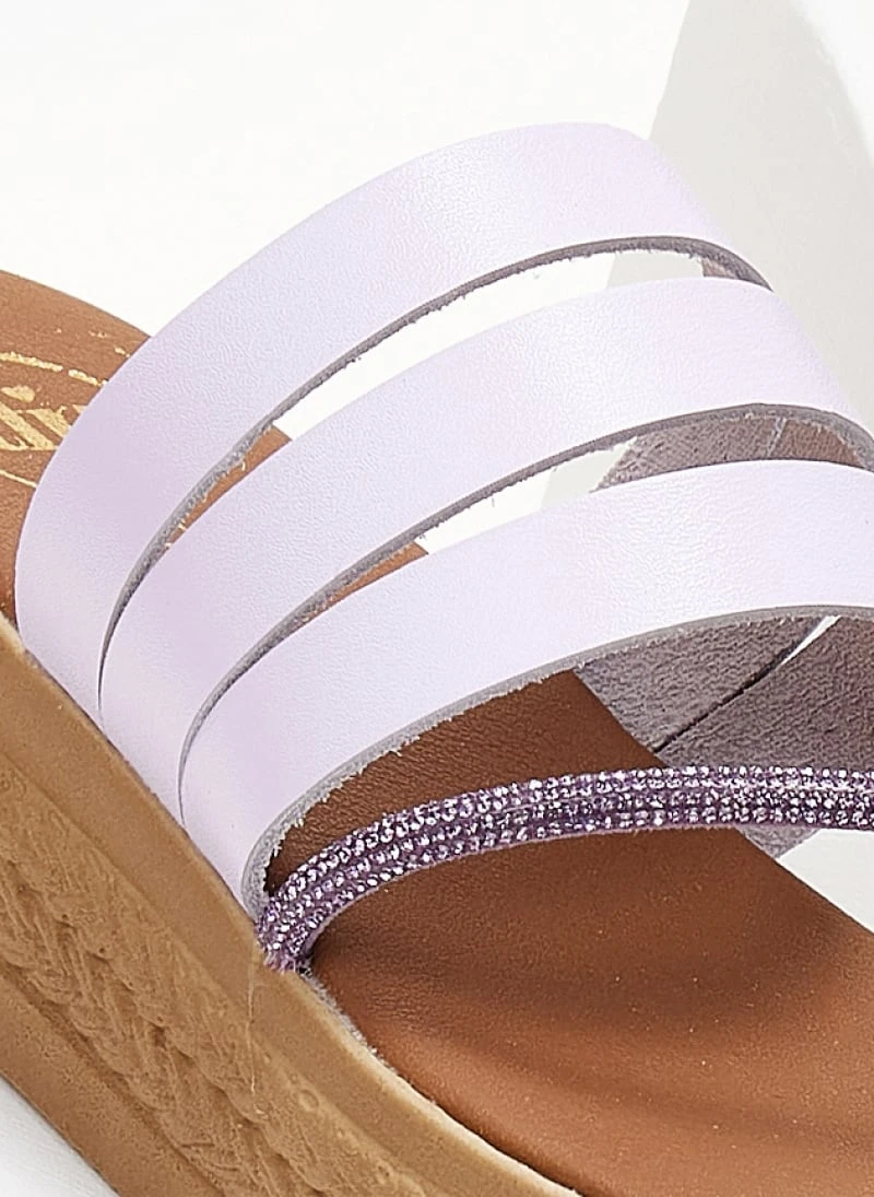 Flatforms δερμάτινα με λοξό στρας λουράκι Tfp - Λιλά 5 Flatforms δερμάτινα με λοξό στρας λουράκι Tfp - Λιλά - Image 3